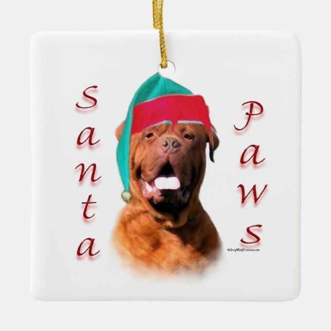 Dogue de Bordeaux Santa Paws Keramikornament (Vorderseite)
