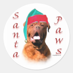 Dogue de Bordeaux Santa Paws Runder Aufkleber