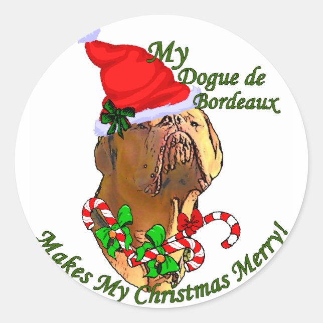 Dogue de Bordeaux Weihnachtsgeschenke Runder Aufkleber (Vorderseite)
