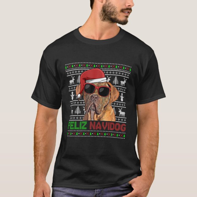 Dogues De Bordeaux Dog Feliz Navidog Funny Christm T-Shirt (Vorderseite)