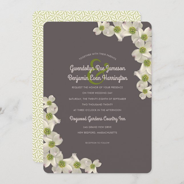 Dogwood Blume Border Designer Hochzeit Einladung (Vorne/Hinten)