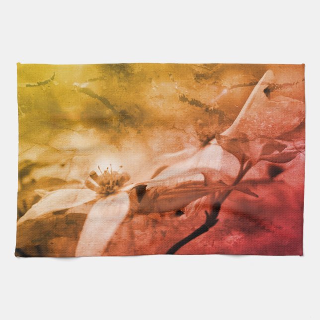 Dogwood-Blume Schwarz-Weiß Vintag Geschirrtuch (Horizontal)