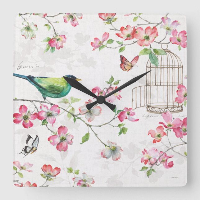 Dogwood Garden Quadratische Wanduhr (Vorderseite)
