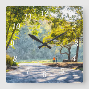 Dogwood Stroll Painterly Wall Clock Quadratische Wanduhr