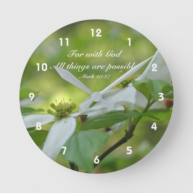 Dogwood With God Bible Quote Inspirational Runde Wanduhr (Vorderseite)