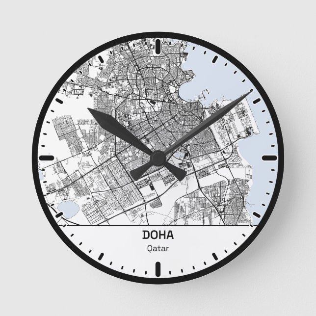 Doha Clock City Line Art Runde Wanduhr (Vorderseite)