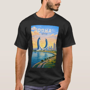 Doha Katar Illustration Reise Kunst Vintage T-Shirt