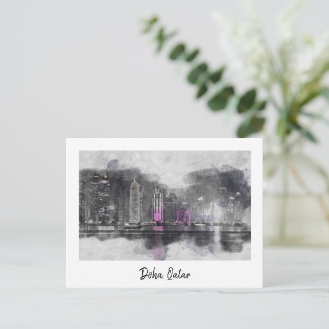 Doha, Katar - Postkarte für Aquarellfarben - Naher (Stehend Vorderseite)