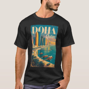 Doha Katar Skyline Illustration Reise Kunst Vintag T-Shirt