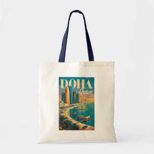 Doha Katar Skyline Illustration Reise Kunst Vintag Tragetasche