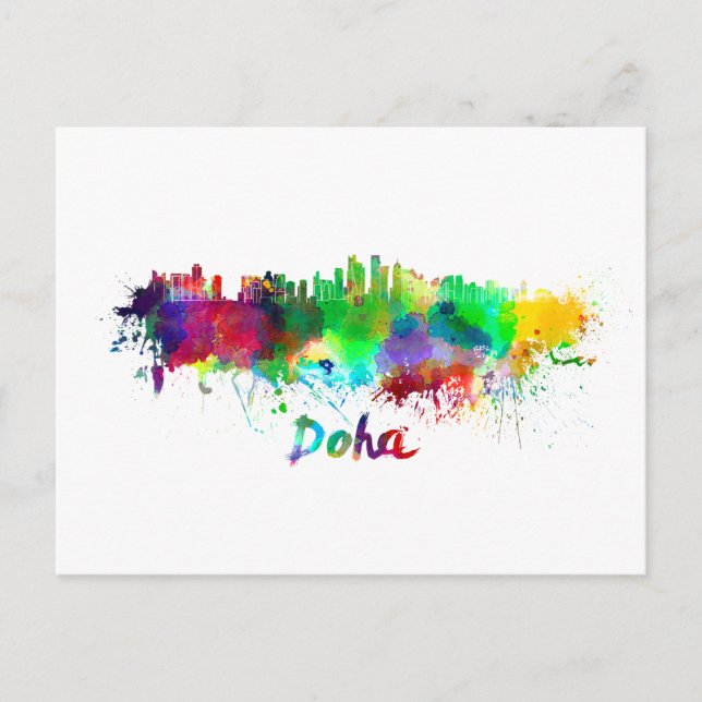 Doha skyline im Watercolor Postkarte (Vorderseite)