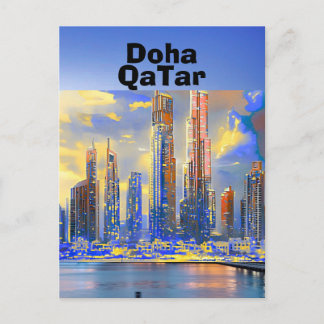 Doha Travel Postcard Art, Doha Skyline, Doha Qatar Postkarte