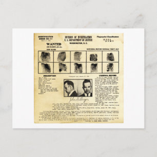 DOJ Identification order 1217 John Dillinger Postkarte