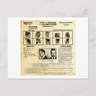 DOJ Identification order 1217 John Dillinger Postkarte