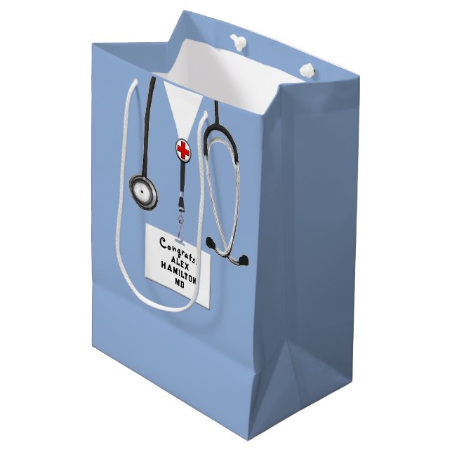 Doktor-Abschluss-Gratulation Mittlere Geschenktüte (Vorderseite Schrägansicht)