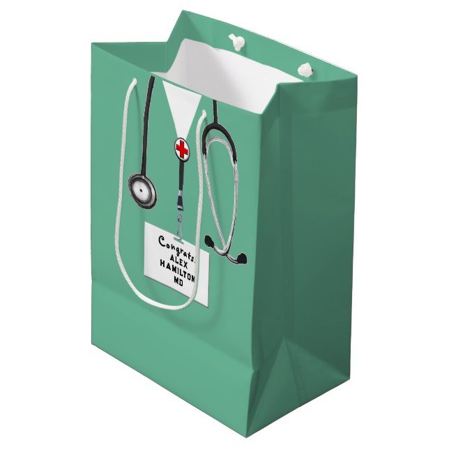 Doktor-Abschluss-Gratulation Mittlere Geschenktüte (Vorderseite Schrägansicht)