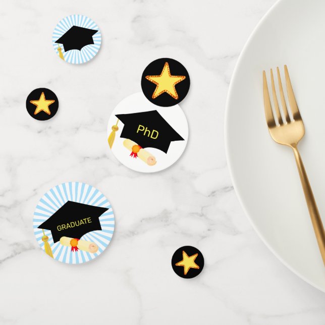 Doktor Abschluss ist schwarz. Blau und Weiß Konfetti (Gruppe)