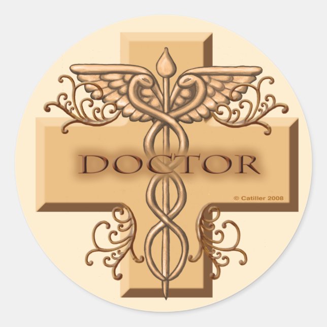Doktor Cross Caduceus Runder Aufkleber (Vorderseite)