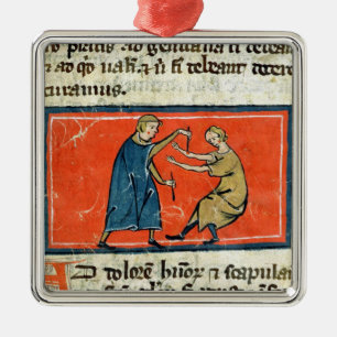 Doktor, der eine Wunde mit Feuer cauterising ist Silbernes Ornament