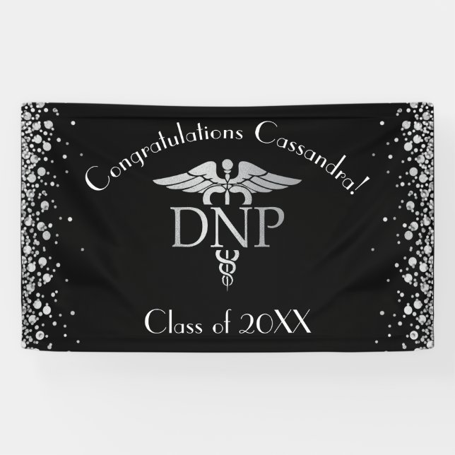 Doktor der Pflegepraxis Abschluss Schwarz Silber Banner (Horizontal)