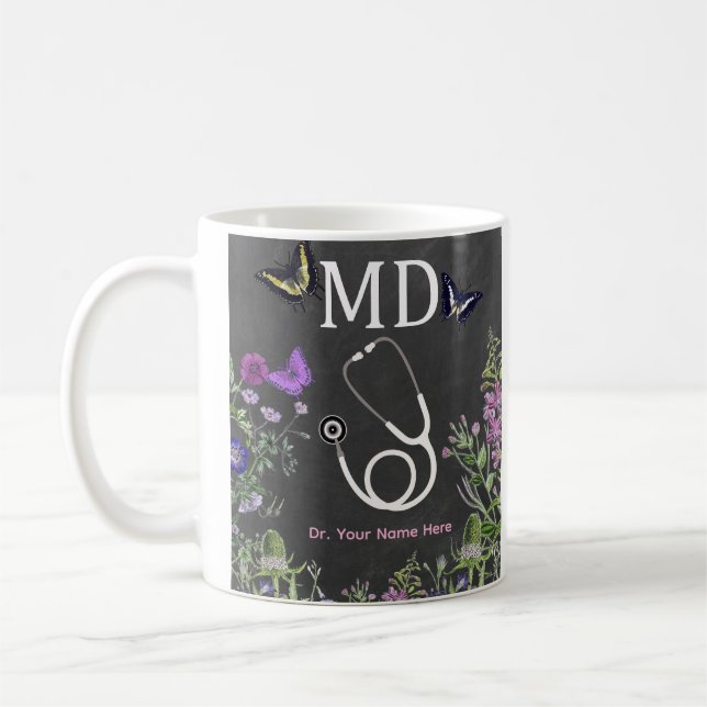 Doktor MD Stethoskop Blumen Personalisiert Kaffeetasse (Links)