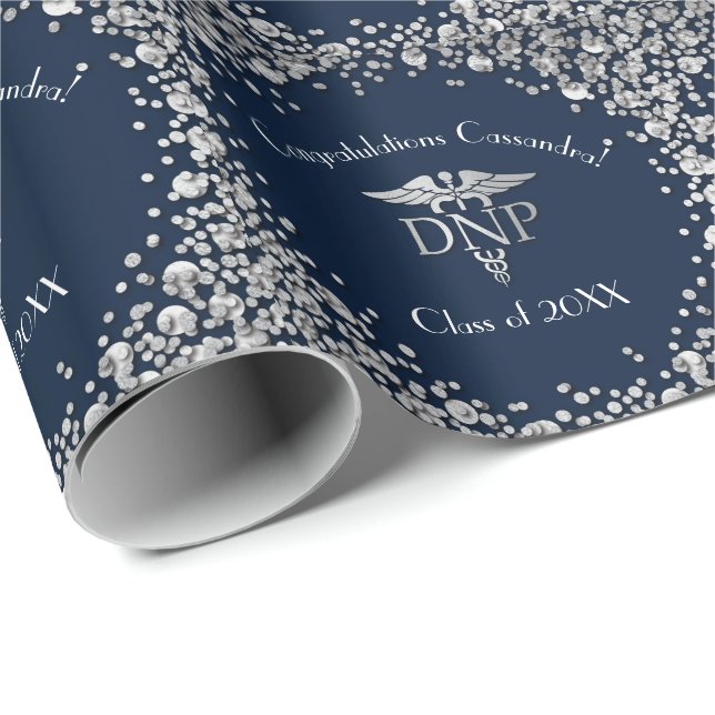 Doktor Nursing Practice Abschluss NavyBlue Silber Geschenkpapier (Rolleneckpunkt)