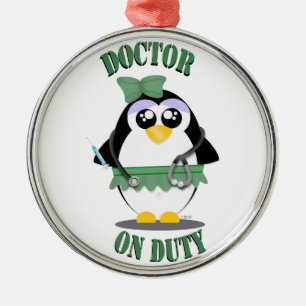 Doktor Pinguin im Dienst(weiblich) Silbernes Ornament