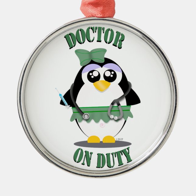 Doktor Pinguin im Dienst(weiblich) Silbernes Ornament (Vorne)