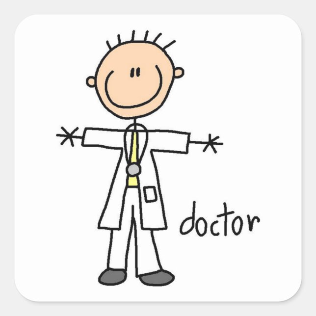 Doktor-Strichmännchen Quadratischer Aufkleber (Vorderseite)