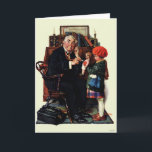 Doktor und Puppe Karte<br><div class="desc">Künstler: Norman Rockwell | Dr. hört Stethoskop auf Puppe,  die von kleinen Mädchen gehalten wird</div>
