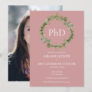 Doktorgrad Dusty Rose Girlande Foto Abschlussfeier Einladung