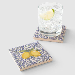 Dolce Vita Meditarrean Blue & Lemons italienische Steinuntersetzer
