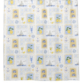 Dolce Vita Mittelmeer Fliese Lemon Coastal Duschvorhang