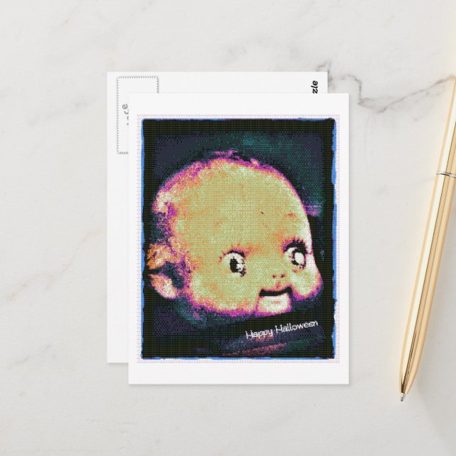 Doll Head 8 Bit Glitch Halloween Postkarte (Vorderseite/Rückseite Beispiel)