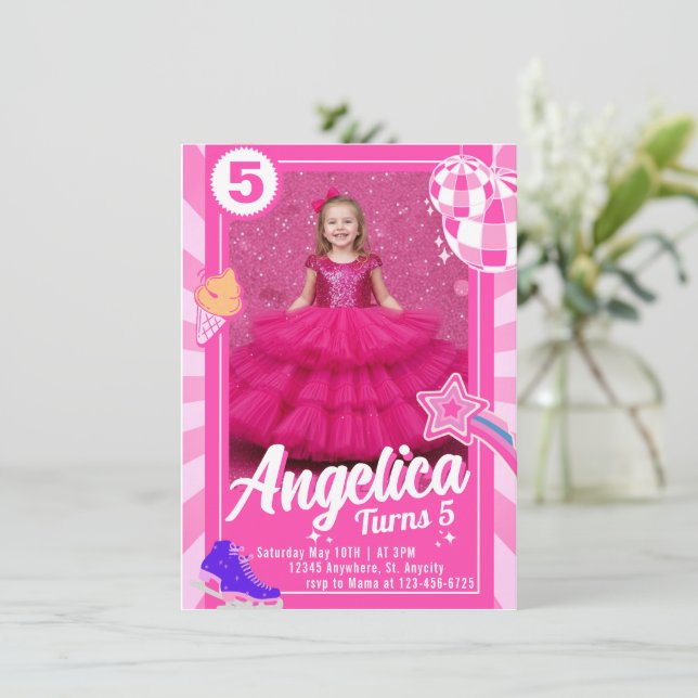 Doll Pink Birthday Invitation Einladung (Stehend Vorderseite)