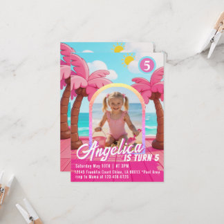 Doll Pink Fashion Beach Birthday Invitation Einladung