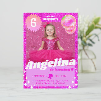 Doll Pink Gilter Invitation Birthday Party Feiertagskarte