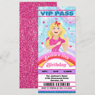 Doll Pink Glitzern Movie Star VIP Tickets Geburtst Einladung