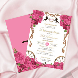 Doll Pink Roses Western Charra Quinceañera Einladung