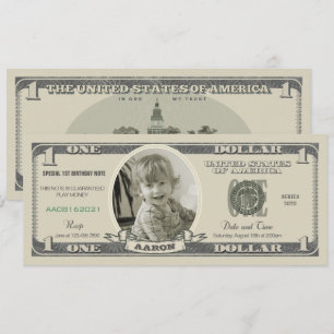 Dollar Bill Einladung für einen ersten Geburtstag