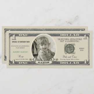 Dollar Bill Einladung für einen ersten Geburtstag