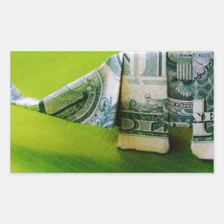 Dollar-Bill Origami Elephant auf grünem Hintergrun Rechteckiger Aufkleber