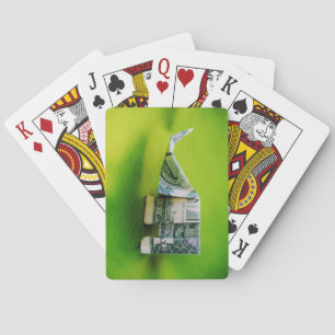 Dollar-Bill Origami Elephant auf grünem Hintergrun Spielkarten