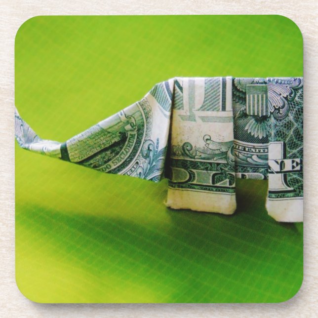 Dollar-Bill Origami Elephant auf grünem Hintergrun Untersetzer (Vorderseite)
