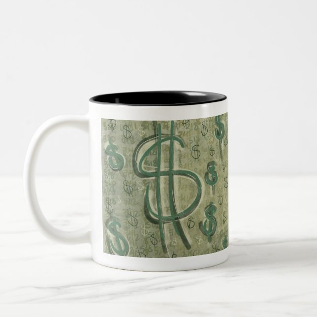 Dollar Dollar-Motivation Hustle Unternehmer Leben Zweifarbige Tasse (Links)