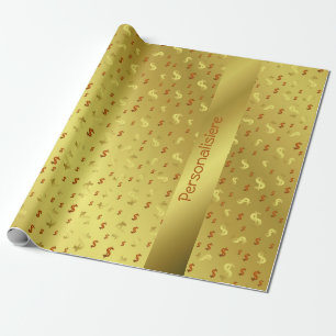 Dollar, Gold, Blatt, Blätter, Muster, modern, Wrap Geschenkpapier