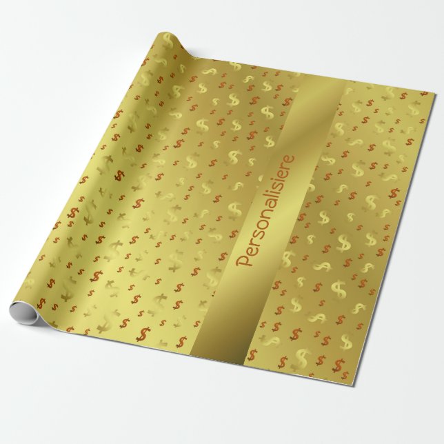 Dollar, Gold, Blatt, Blätter, Muster, modern, Wrap Geschenkpapier (Ungerollt)