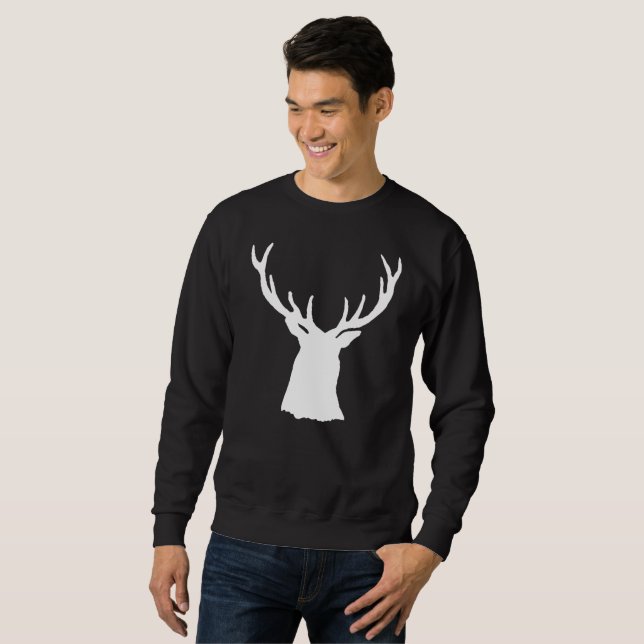 Dollar-Hirsch-Kopf-Geweih-Silhouette-Weiß-Rotwild Sweatshirt (Vorne ganz)