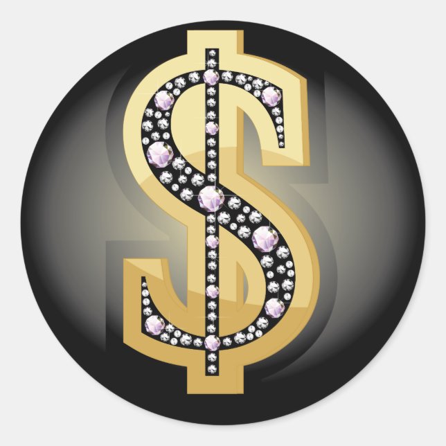 Dollar-Symbol in Diamanten Runder Aufkleber (Vorderseite)