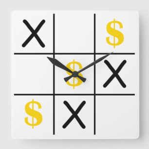Dollar Tic Tac Toe Quadratische Wanduhr